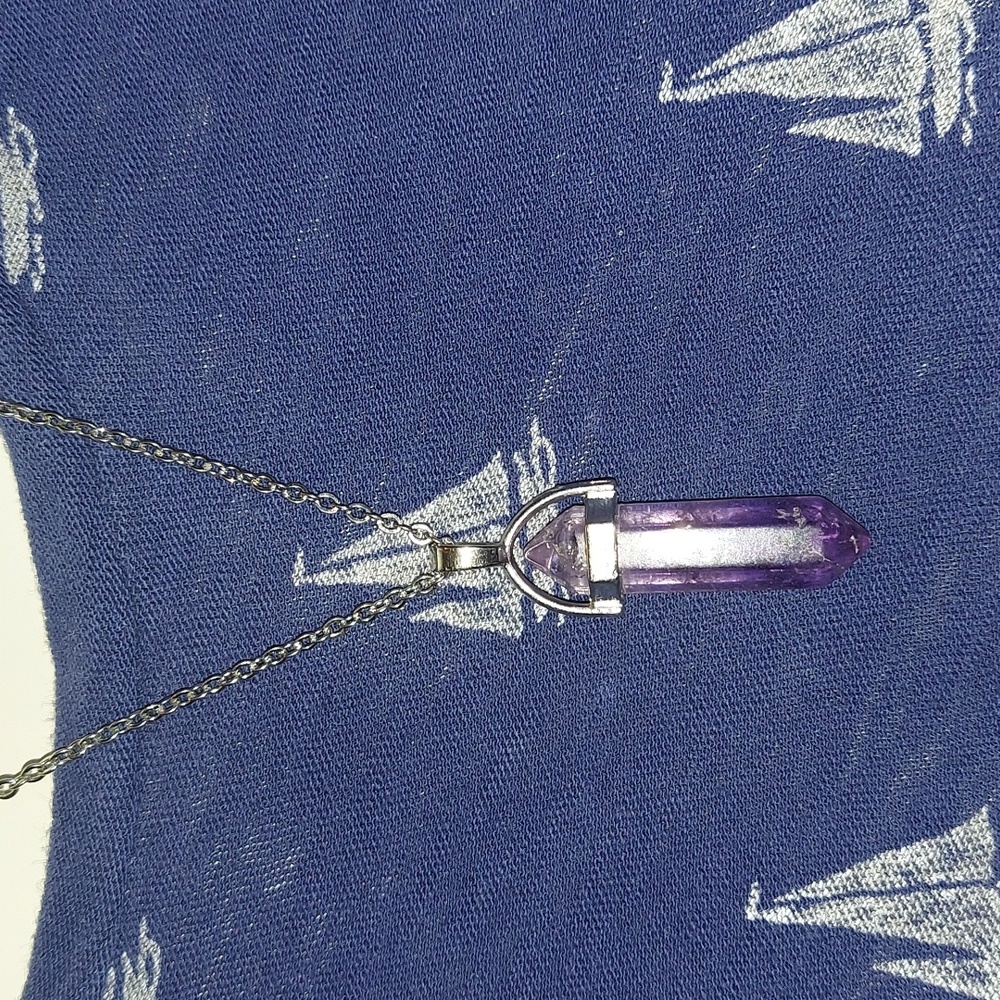 Amethyst Crystal Gemstone Bullet Point Necklace